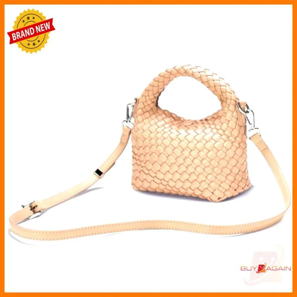 Mini Vegan Leather Woven Crossbody Hobo Bag with Adjustable Straps
